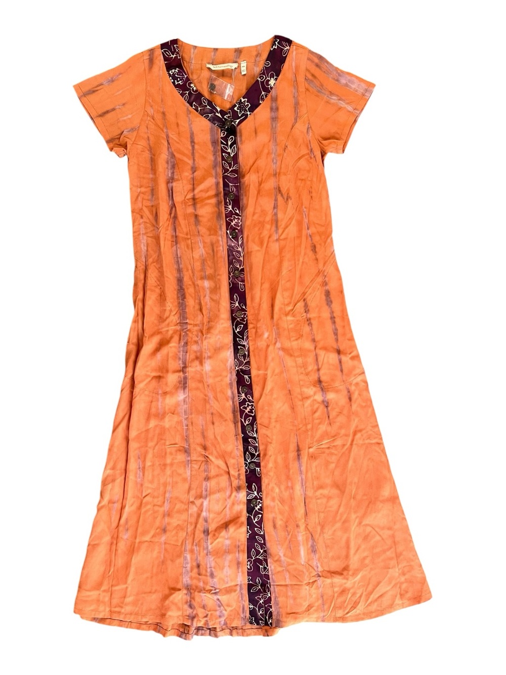 Soft Surroundings Orange V-Neck Button Front Maxi Dress Petite XS
